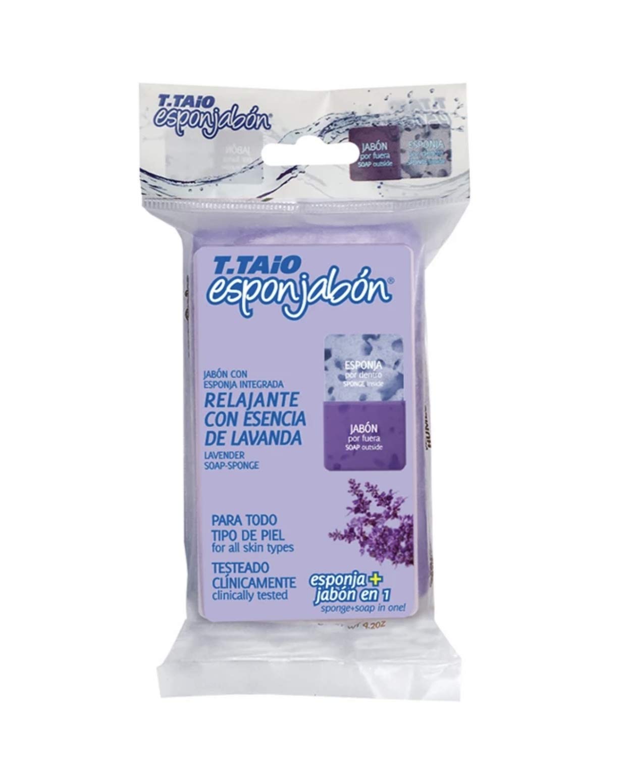 T.Taio Esponjabon Soap Sponge - Cleansing Shower Scrubber - Cleaning Bath Wash Scrub - Oil Removal - Massage & Lather Foot, Elbow, & Face - Bathroom Accessories (Lavender)