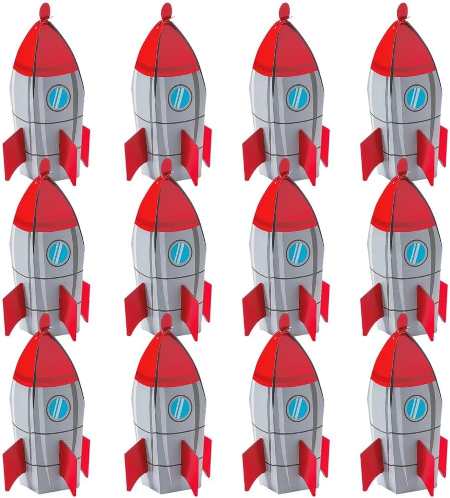 Rocket Ship Space Party Favor Treat Boxes - 12 Piece Pack VBS 2026 - Spaceship Birthday Party Supplies