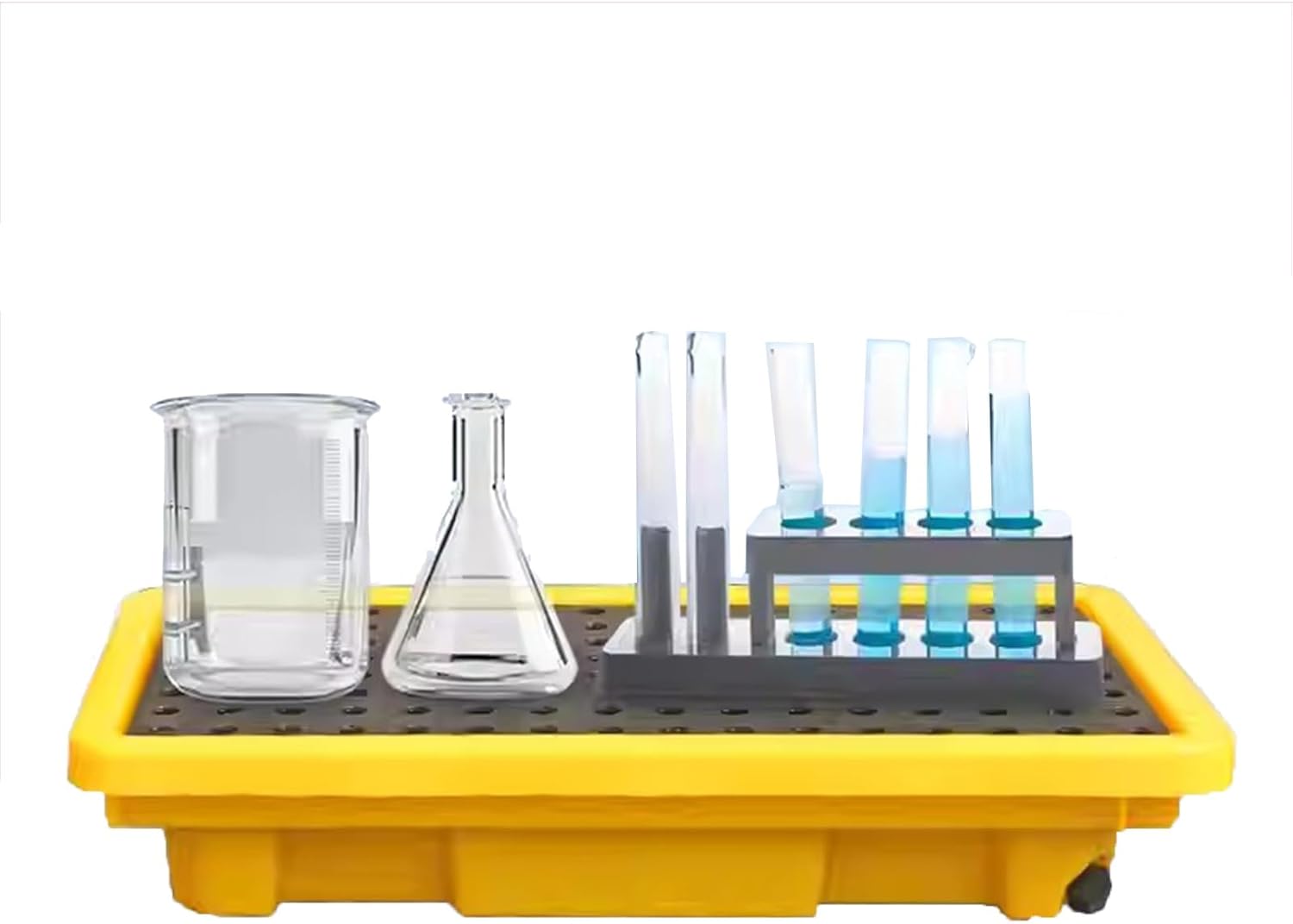 Heavy-Duty Yellow & Black Spill Containment Pallet, 1/2 Drum Anti-Slip Polyethylene Tray with Drain Outlet & Forklift Pockets (26.6"x26.6"x5.9") - Durable Spill Platform for Safe Storage