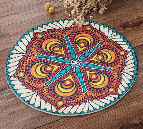 Yellow Weaves 6 Pcs Round Printed Placemat | Heat-Resistant Table Mat for Dining, Centre Table Side Table Coffee Table & Home Decor | Vibrant Mandala, 36x36 Cm