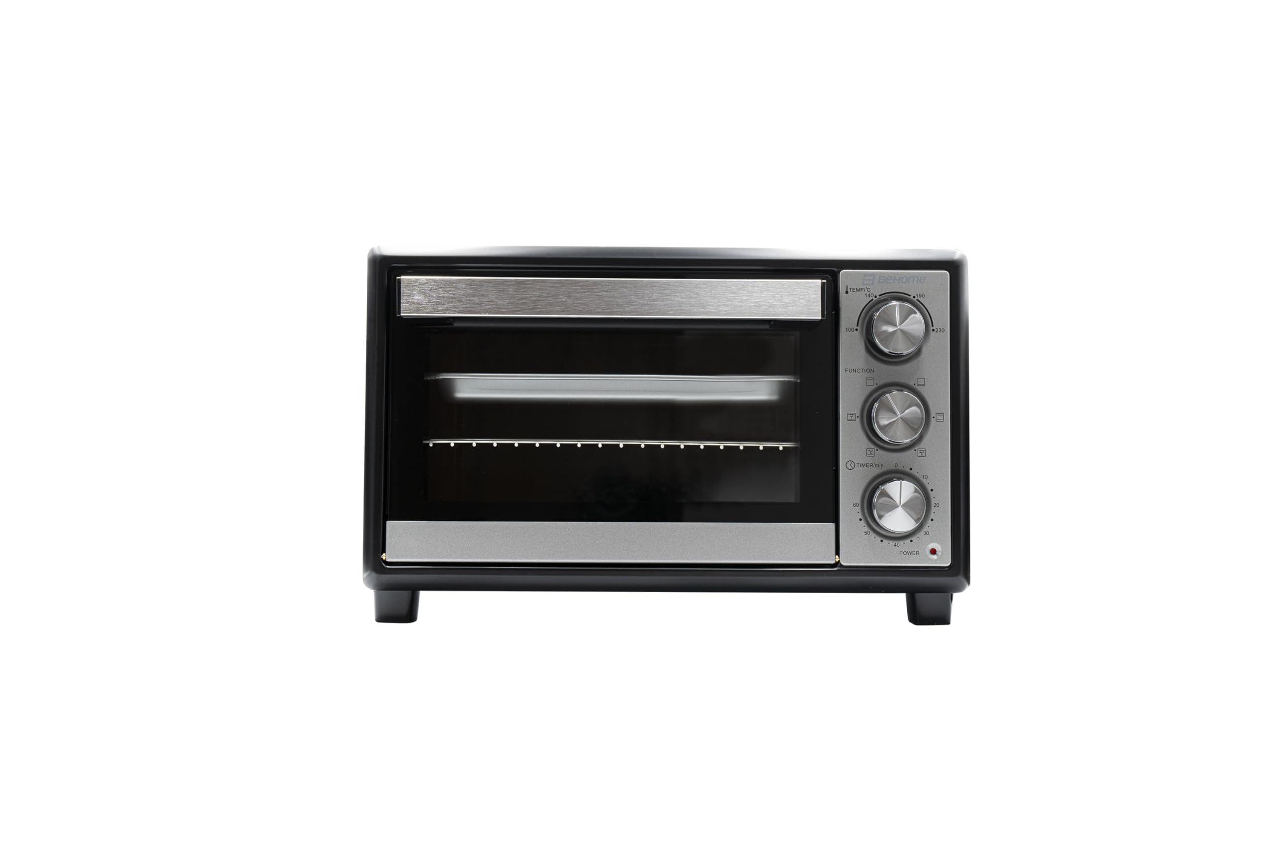 BEHOME Four Électrique à chaleur tournante 48L, pose libre, 230°, 60 min, Four électrique de table avec grill, plaque de cuisson et grill inclus, antiadhésif, double vitrage
