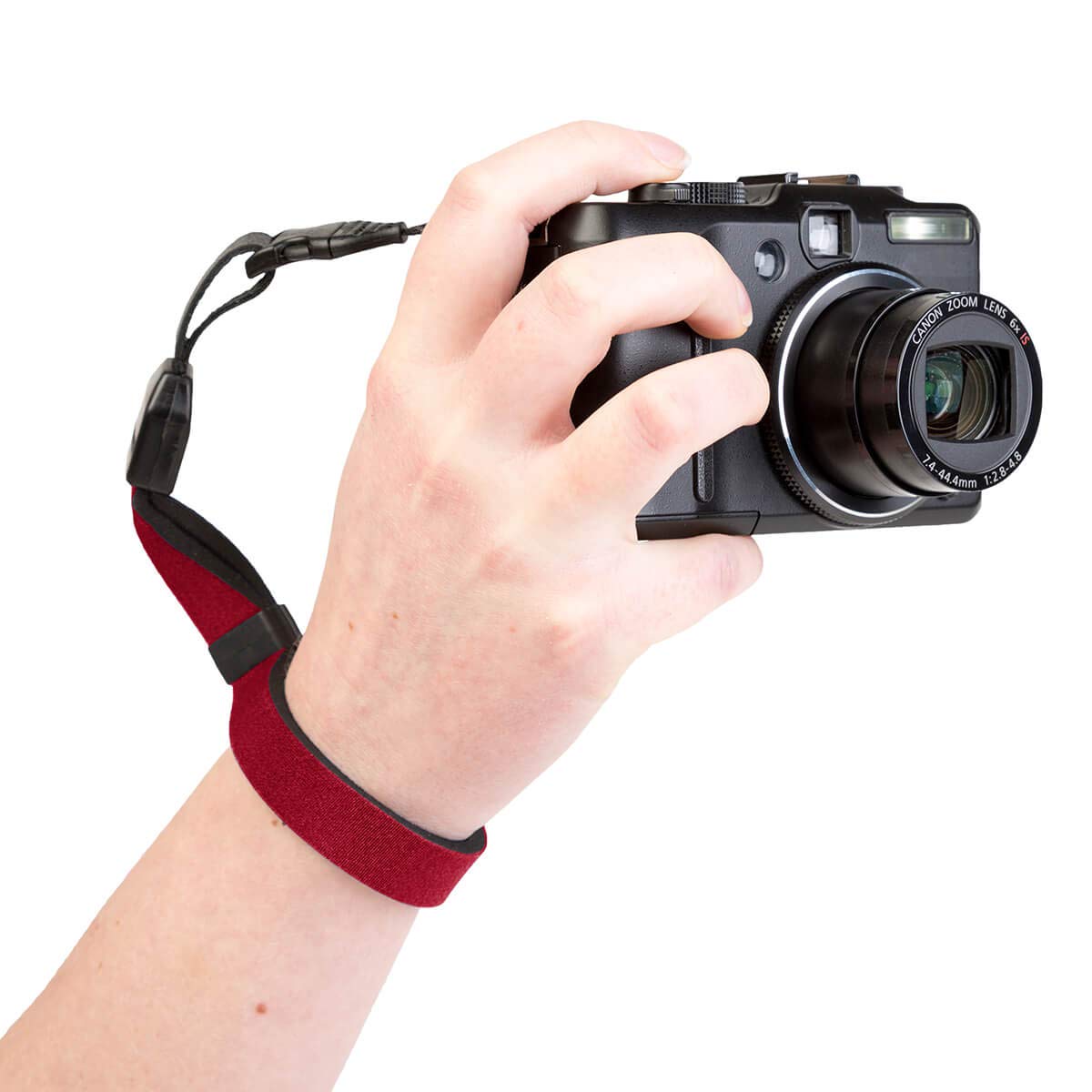 Correa de muñeca Cam Bordeaux ideal para fotografía de viajes y paseos urbanos