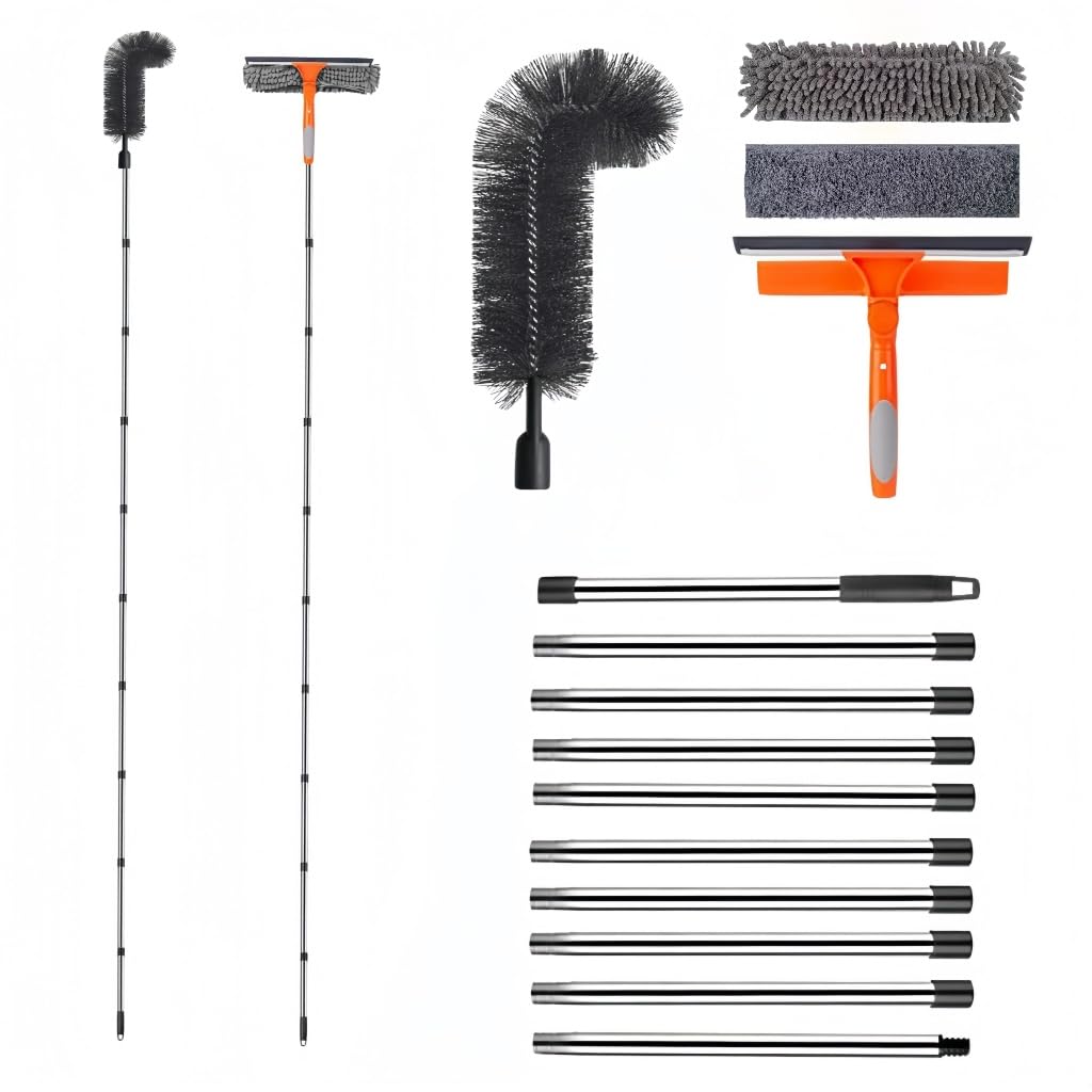 MC-Hotfire 3.95m Window Squeegee Cleaner Tool Kit, 10-Section Connectable Pole with Gutter Cleaning Tools