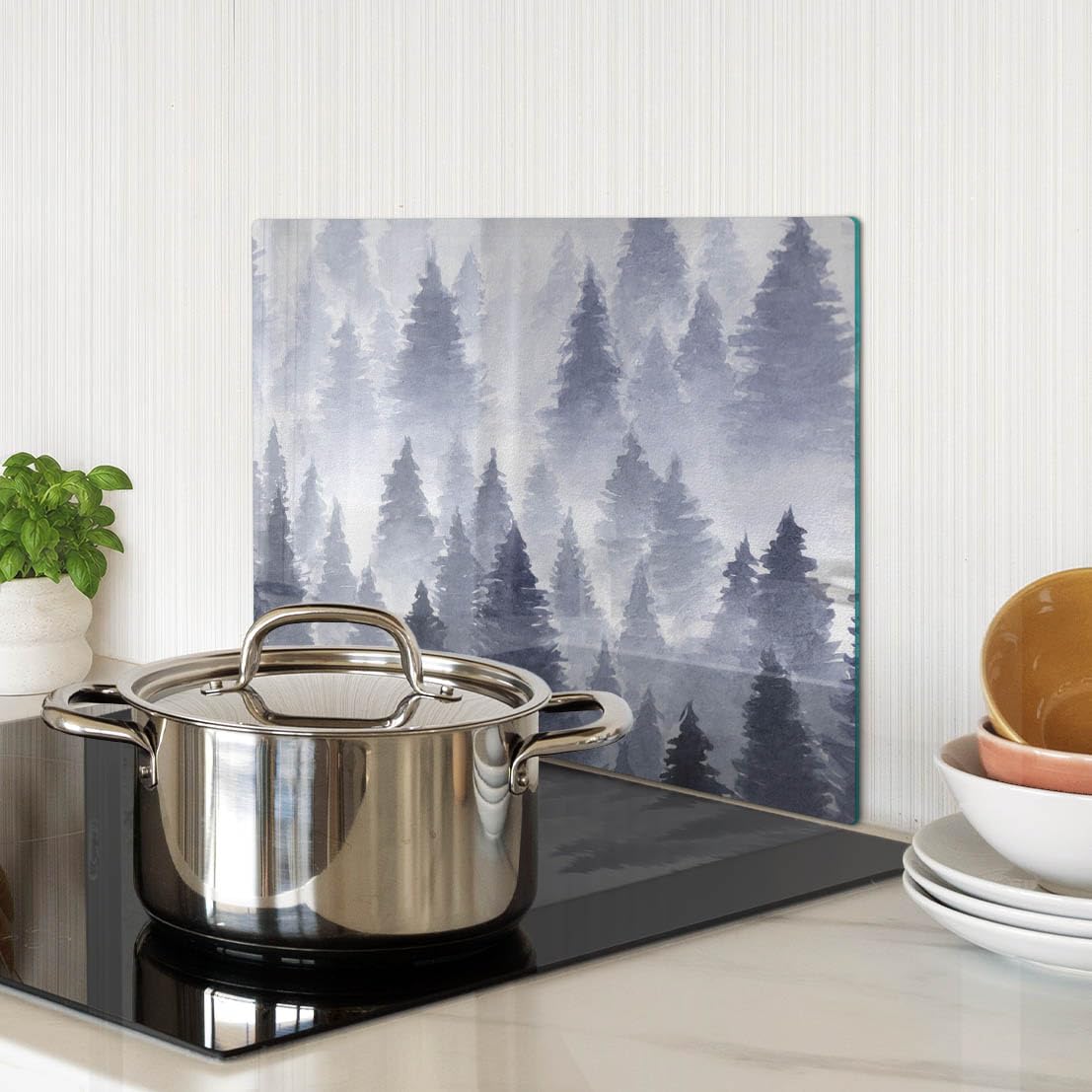 Multifunzione: Tagliere in vetro e coperchio 40x30 cm Foresta Nebbiosa