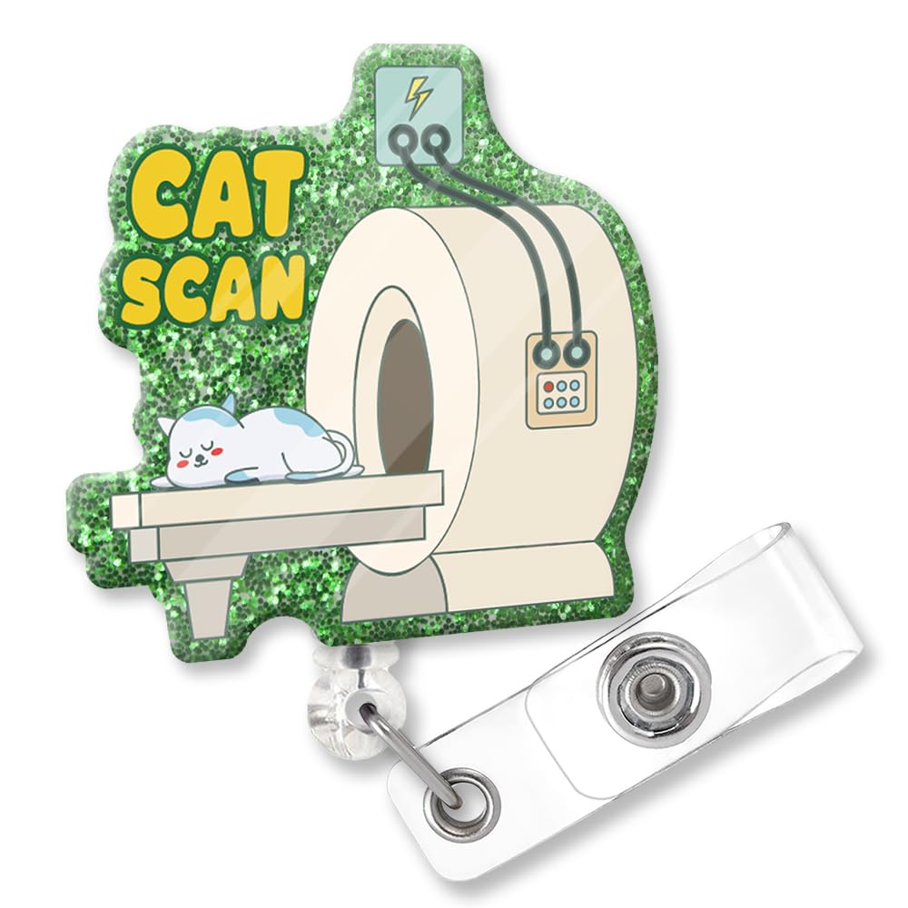 Cat Scan Funny Glitter Badge Scroll Retractable, Cute Cat Badge Holder for CT Technicians, Christmas Birthday Gift for Doctors Nurses Veterinary Radiology Technicians MR Tech