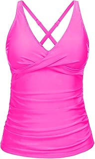 Parte Superior de Tankini con Control de Abdomen y Cuello en V, Parte Superior de Traje de baño con torcedura Frontal, sin Parte Inferior