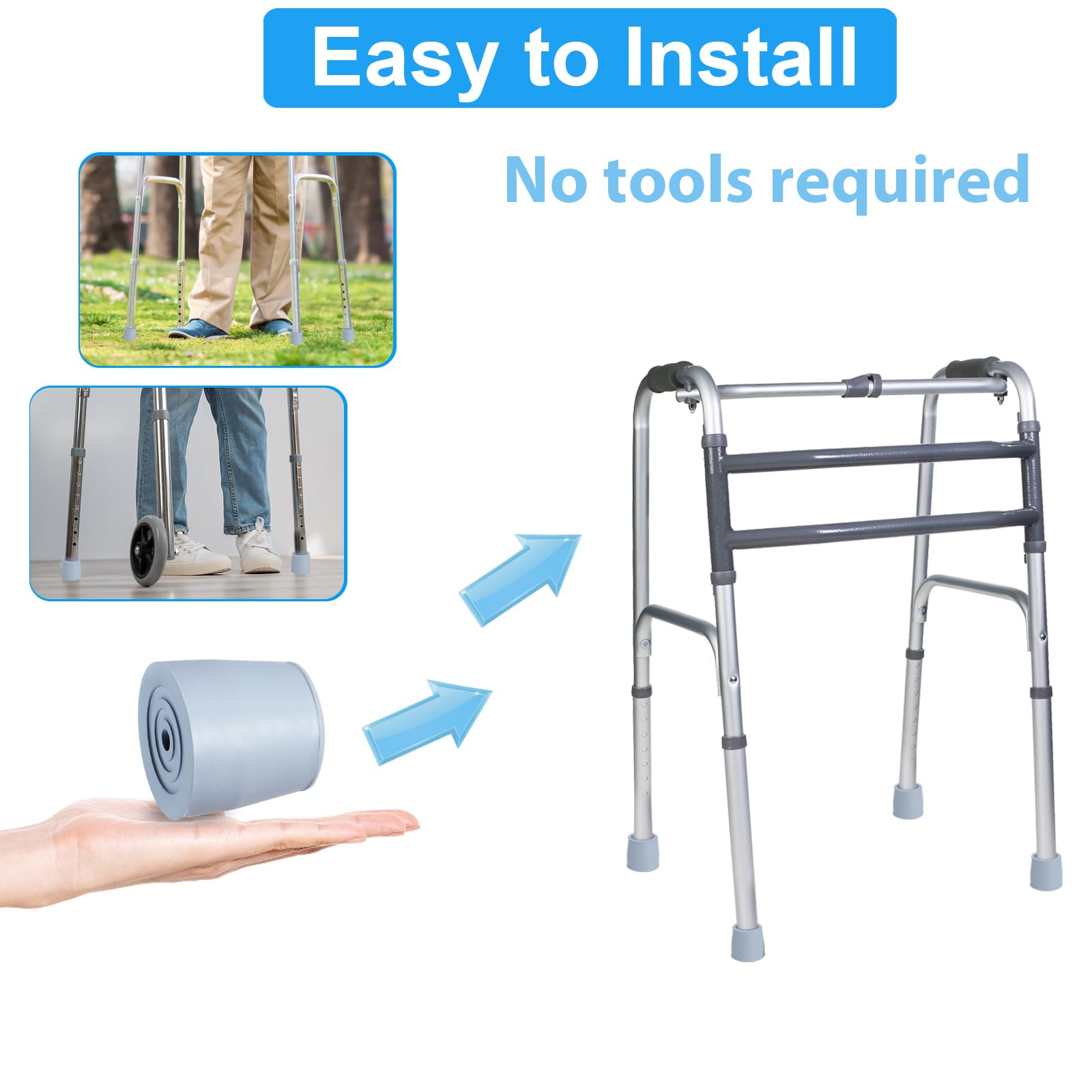Paquete de 4 puntas de bastón de goma de repuesto de 1 1/8 pulgadas, puntas de muleta de alta resistencia, puntas de goma para muletas para caminantes, inodoros, sillas de ducha, patas de bastón, gris
