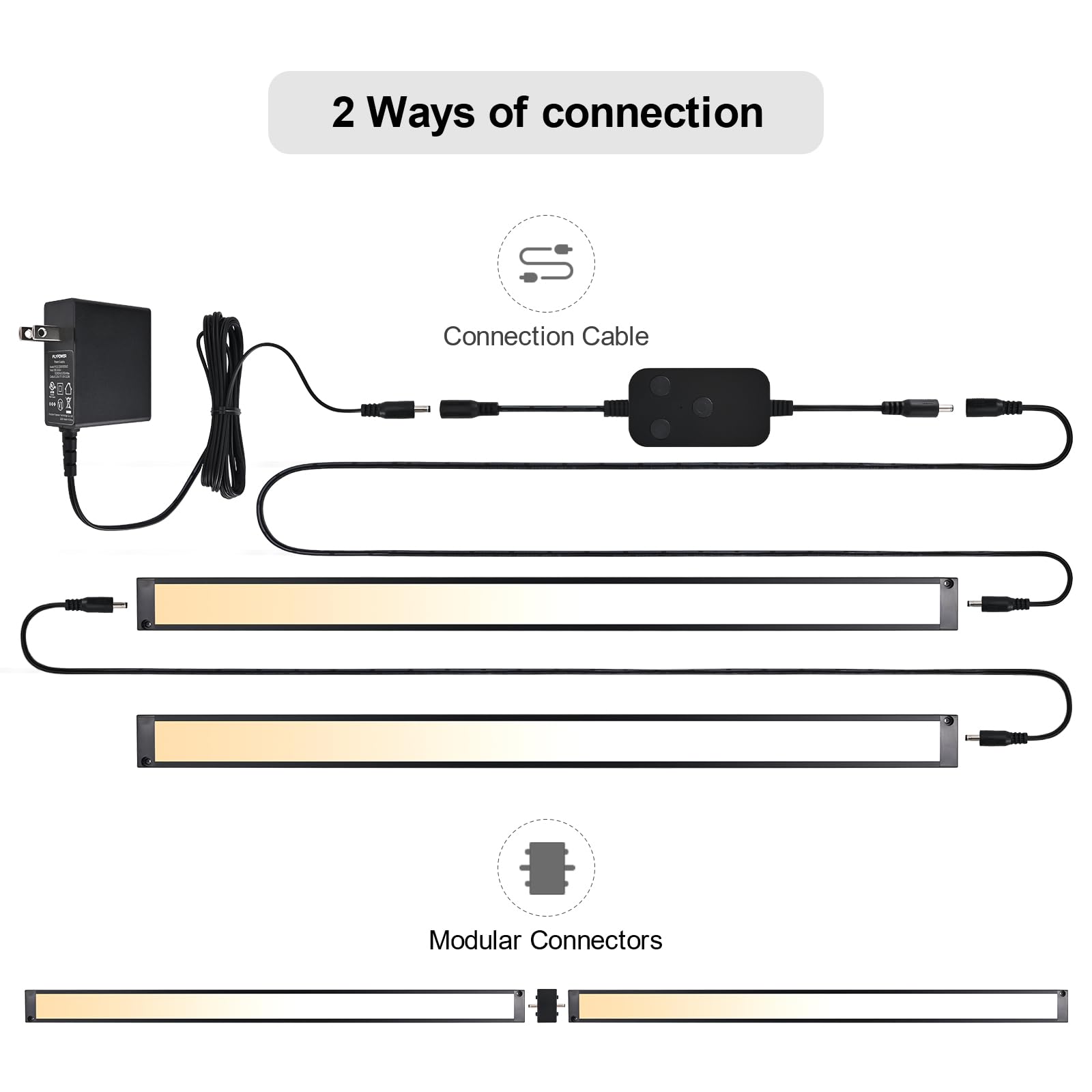 Paquete de 2 luces LED regulables de 20 pulgadas para debajo del gabinete, 2700 K a 6000 K, accesorio de iluminación LED inteligente para debajo del mostrador, compatible con Alexa, Google