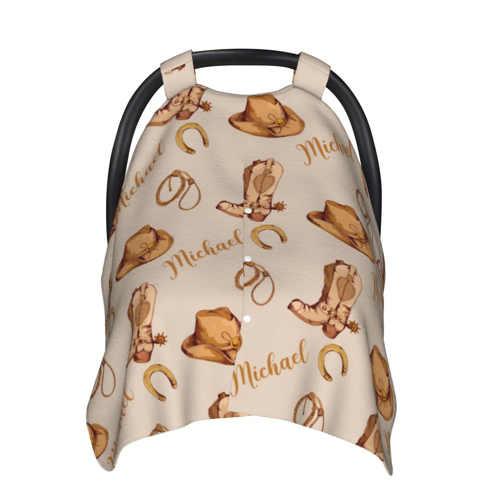 Personalized Cowboy Baby Car Seat Canopy for Babies with Name, Western Car Seat Covers for Boys Girls, Peekaboo Opening Minky Nursing Breastfeeding