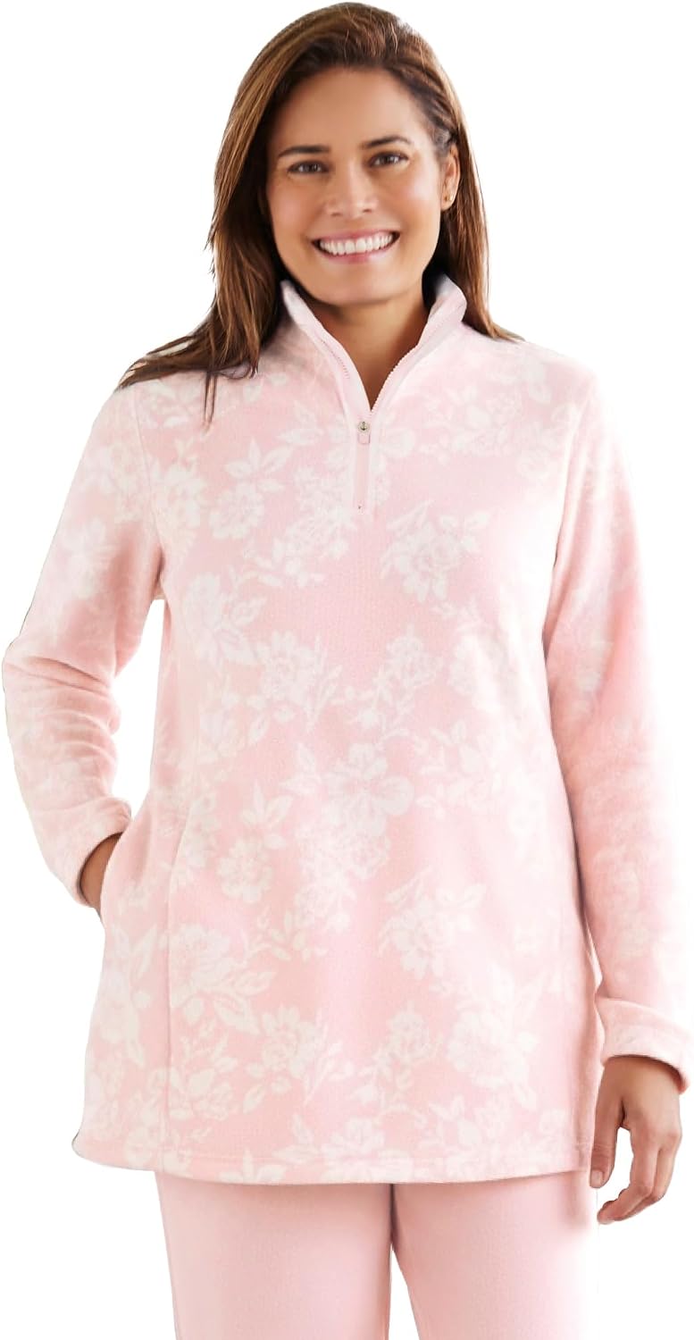 Woman Within Plus Size Microfleece Quarter-Zip Pullover