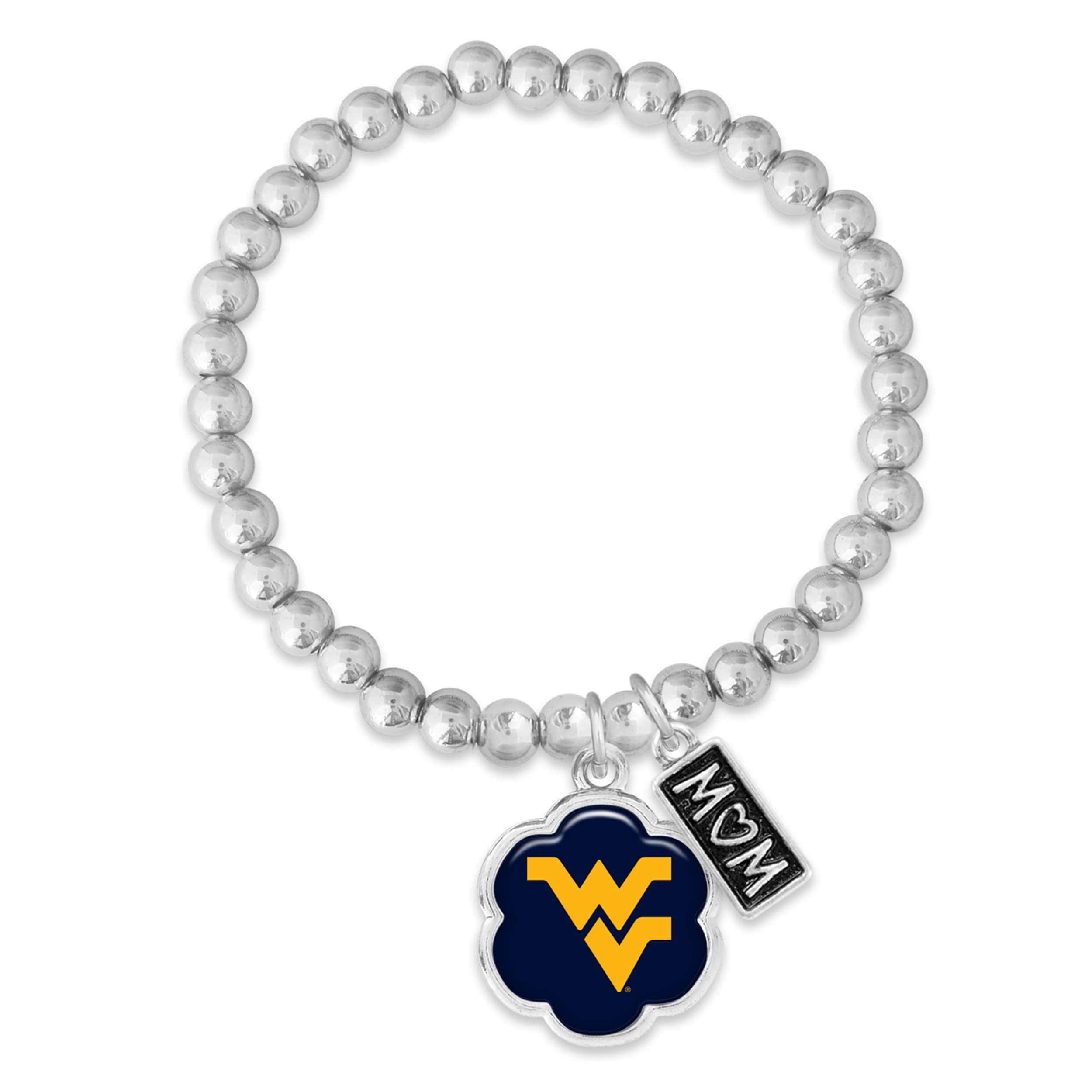 From the Heart Enterprises West Virginia Mountaineers Hazel Mom Charm Bead Stretch Bracelet Jewelry Gift WVU