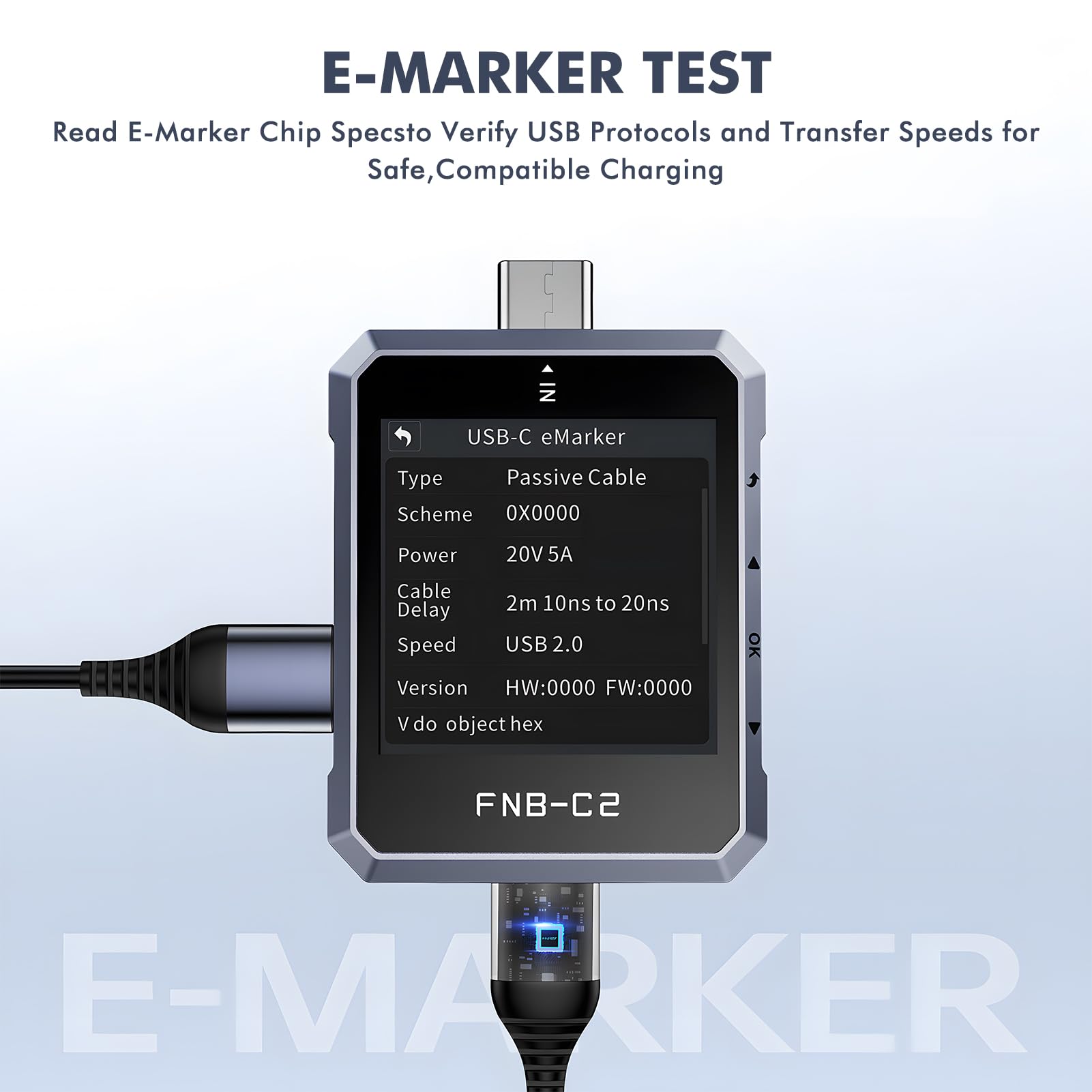 Tester USB FNB-C2, tester di ricarica rapida USB-C, 4-50 V, 6,5 A, amperometro digitale, voltmetro, misuratore di tensione e corrente, supporta PD3.1