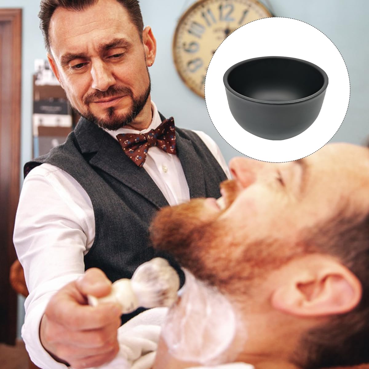Kiuiom Cuenco para Crema Afeitar Acero Inoxidable,Tazón Espuma Afeitar,Bandeja de Espuma de Afeitar,Taza de Afeitar,para Afeitado Húmedo,Taza Jabón Afeitar Duradera para Hombres,Negra Calibre 81mm