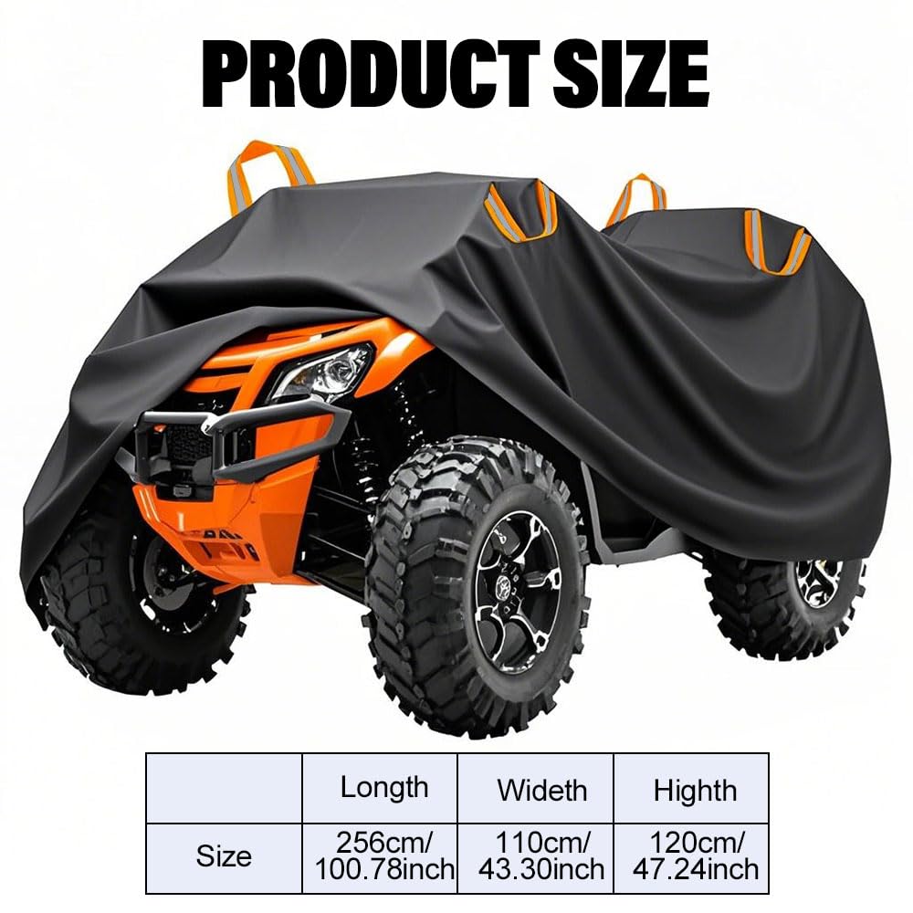 Blueshyhall Cubierta impermeable para quad ATV, protección UV, color negro, de tejido de poliéster 210D con tiras reflectantes y correas de hebilla (XXXL (256 x 110 x 120 cm)