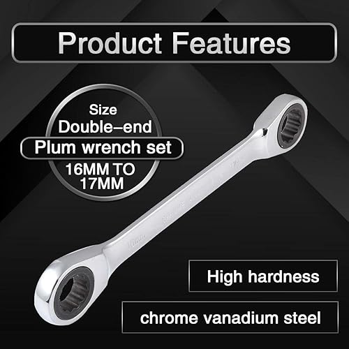 Miniatura 10 de KATUR 1 llave métrica de trinquete de doble caja, llave de extremo de caja de doble anillo de cromo vanadio, herramientas manuales de reparación de