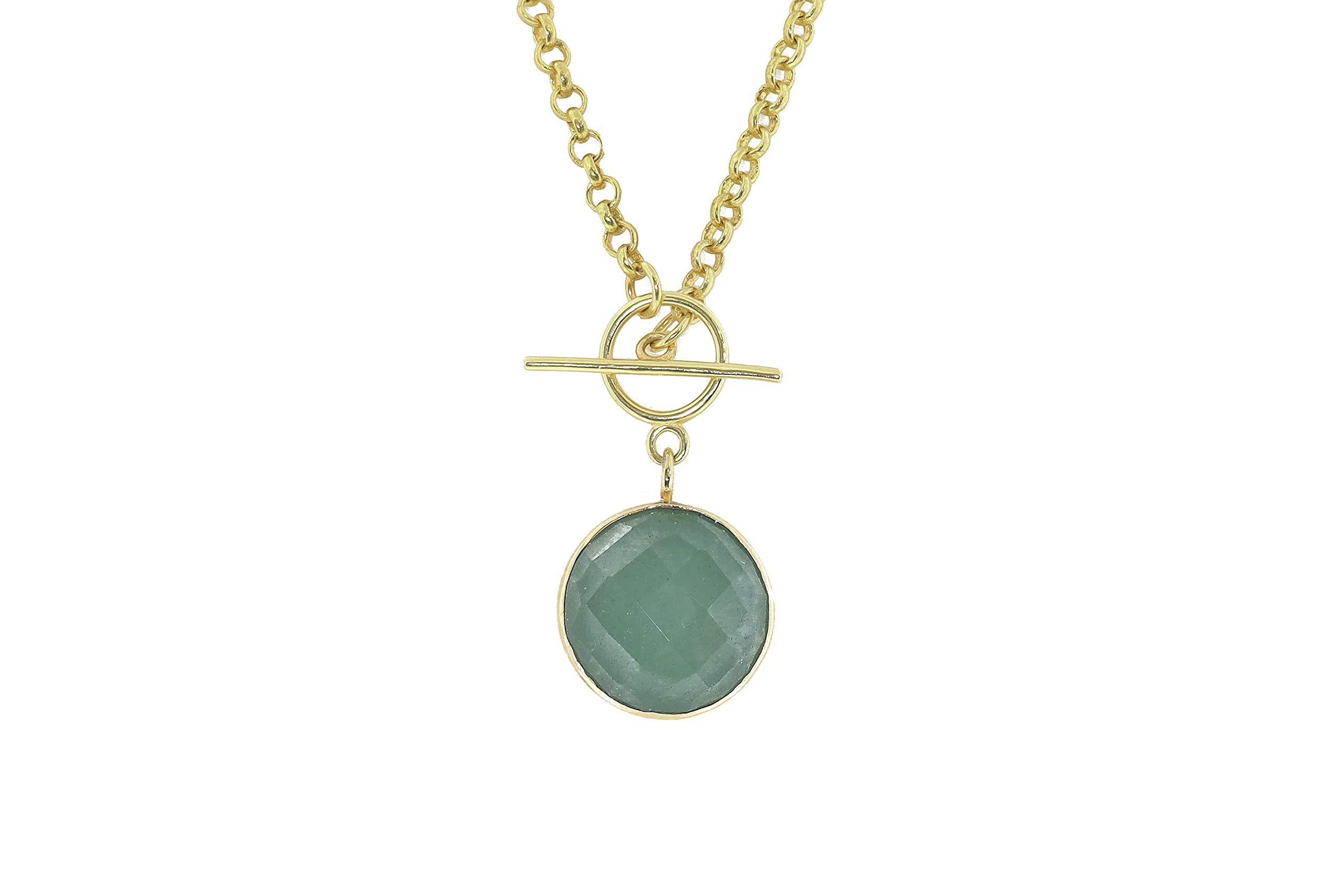 Aventurine Verte Collier Pendentif T-Lock - Pendentif à Breloque en Or - Résistant à la Ternissure - Pierre Précieuse Ronde Taillée en Rose - Couleur Verte Etonnante - Propriétés Minérales