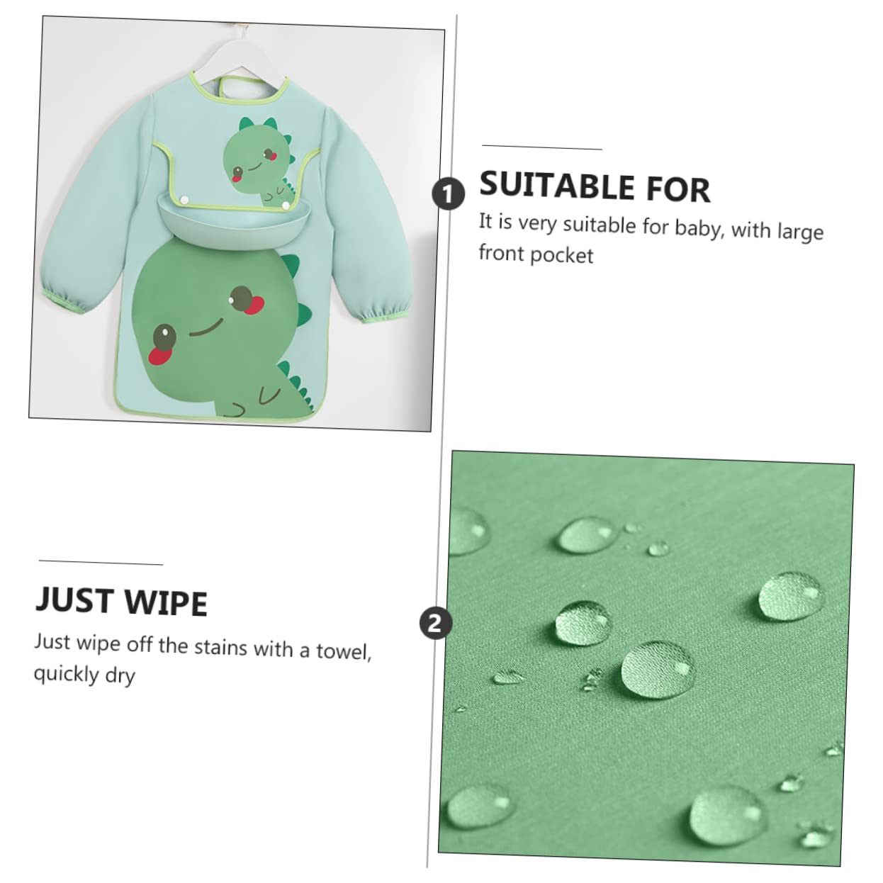 Abaodam 3st Lätzchen Cartoon- -schürzen Produkte Strapazierfähiger Kittel Für Kleinkinder Mit Latz Säuglingskittel Zum Essen Kunstkittel Mit Langen Ärmeln Polyester Green