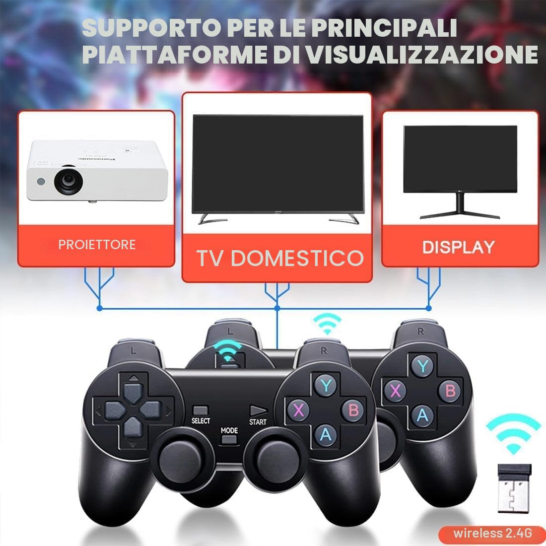 Console di giochi retrò da 128 GB con 38.000 giochi integrati, controller wireless, uscita HDMI per TV, game stick 4K ×2, regalo per bambini e adulti
