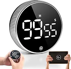 Temporizador Digital de LED, Temporizador Digital de Cozinha, Temporizador de Cozinha com Rotação Regressiva, Timer Digital Cinza-Prateado, Temporizador Rotativo