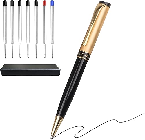 Bolígrafos de bola de lujo, bolígrafo metálico retráctil con 10 recambios (negro, azul, rojo) para una escritura suave - Accesorios ejecutivos