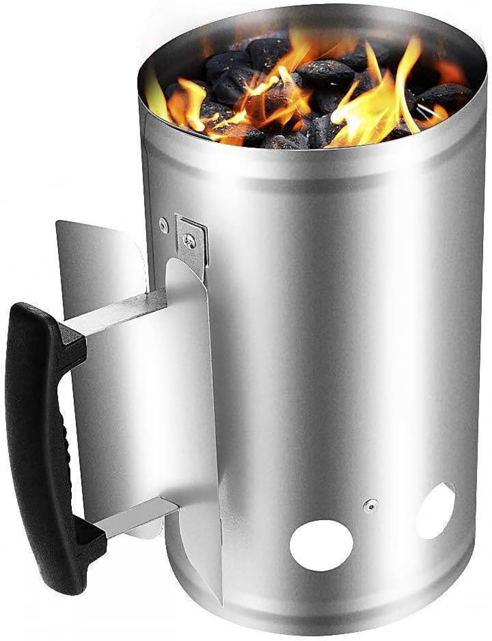 Arrancador de barbacoa, barril de encendido de carbón, arrancador de chimenea de arranque rápido con mango de nailon de seguridad, encendedor de carbón para barbacoa para camping, parrilla