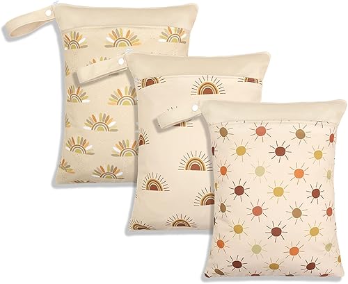 Paquete de 3 bolsas húmedas y secas para pañales de bebé y piezas de extractor de leche, bolsa impermeable reutilizable con dos bolsillos con