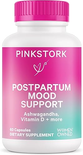 Pink Stork Apoyo posparto del estado de ánimo equilibra las hormonas con Ashwagandha recuperación con vitaminas prenatales artículos esenciales disponible en Yaxa Colombia