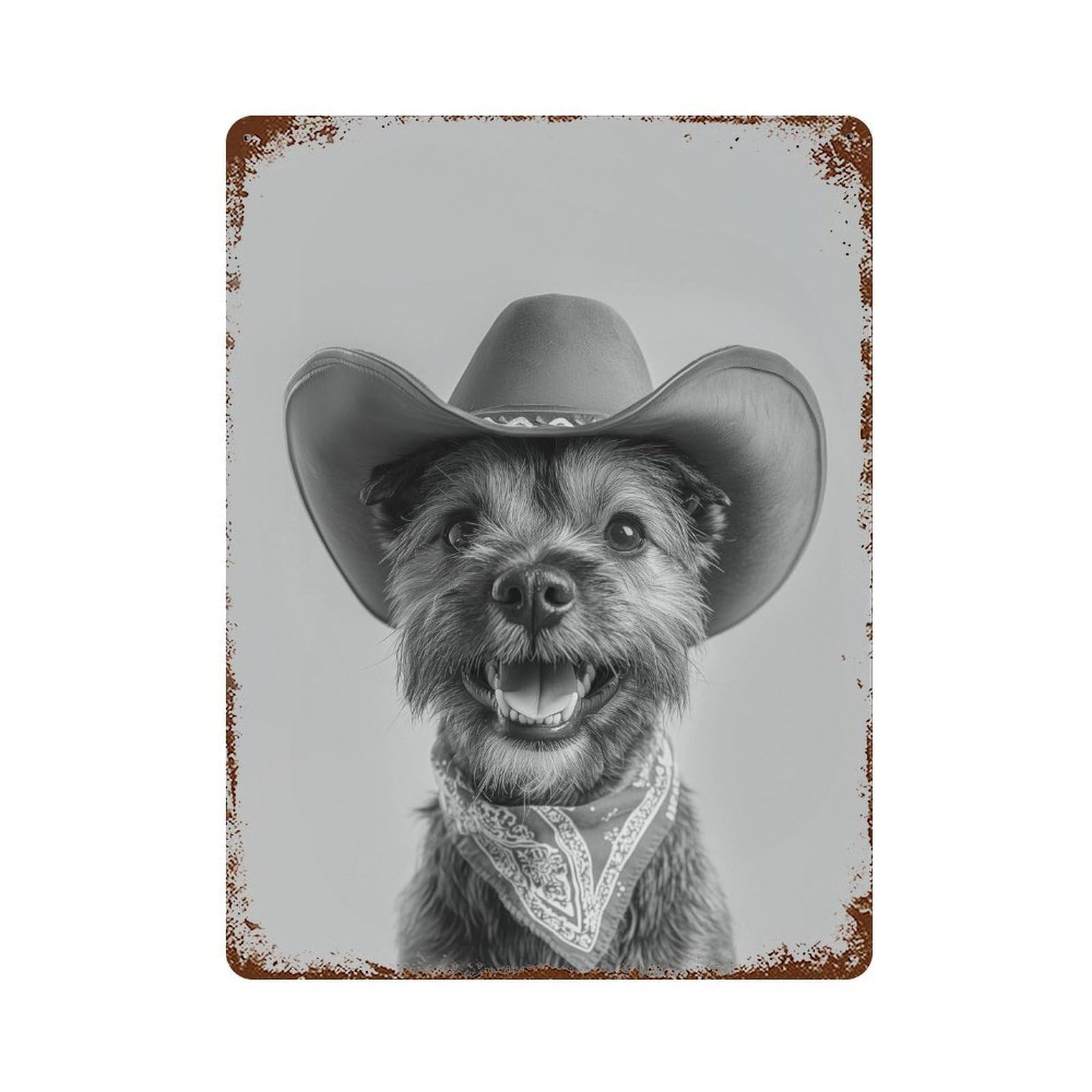xiaoxiaoshen Border Terrier Cowgirl Art Print Wall Decor Art Metal Tin Poster Modern Home Decor Art Home Bar Shop Decorations Vintage Sign 40x30cm