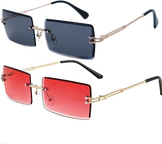 Rectangle Sunglasses for Women Men Fashion Retro Rimless Frameless Tinted Lens Sun Glasses Shades 2026 Stylish