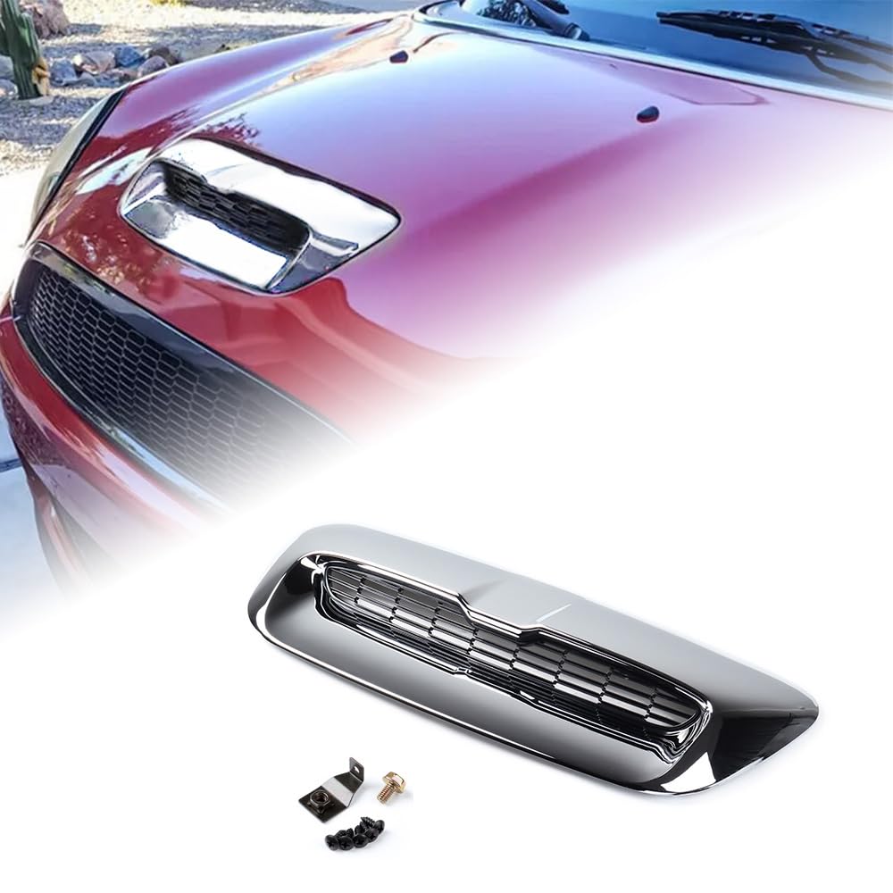 Chrome Hood Air Intake Vent Scoop w/Grille Compatible for 2007-2013 Mini Cooper S R55 R56 R57 R58 R59 Clubman Hatch Convertible Coupe Roadster S & JCW - 51132756095, 51132757694, 51232752275