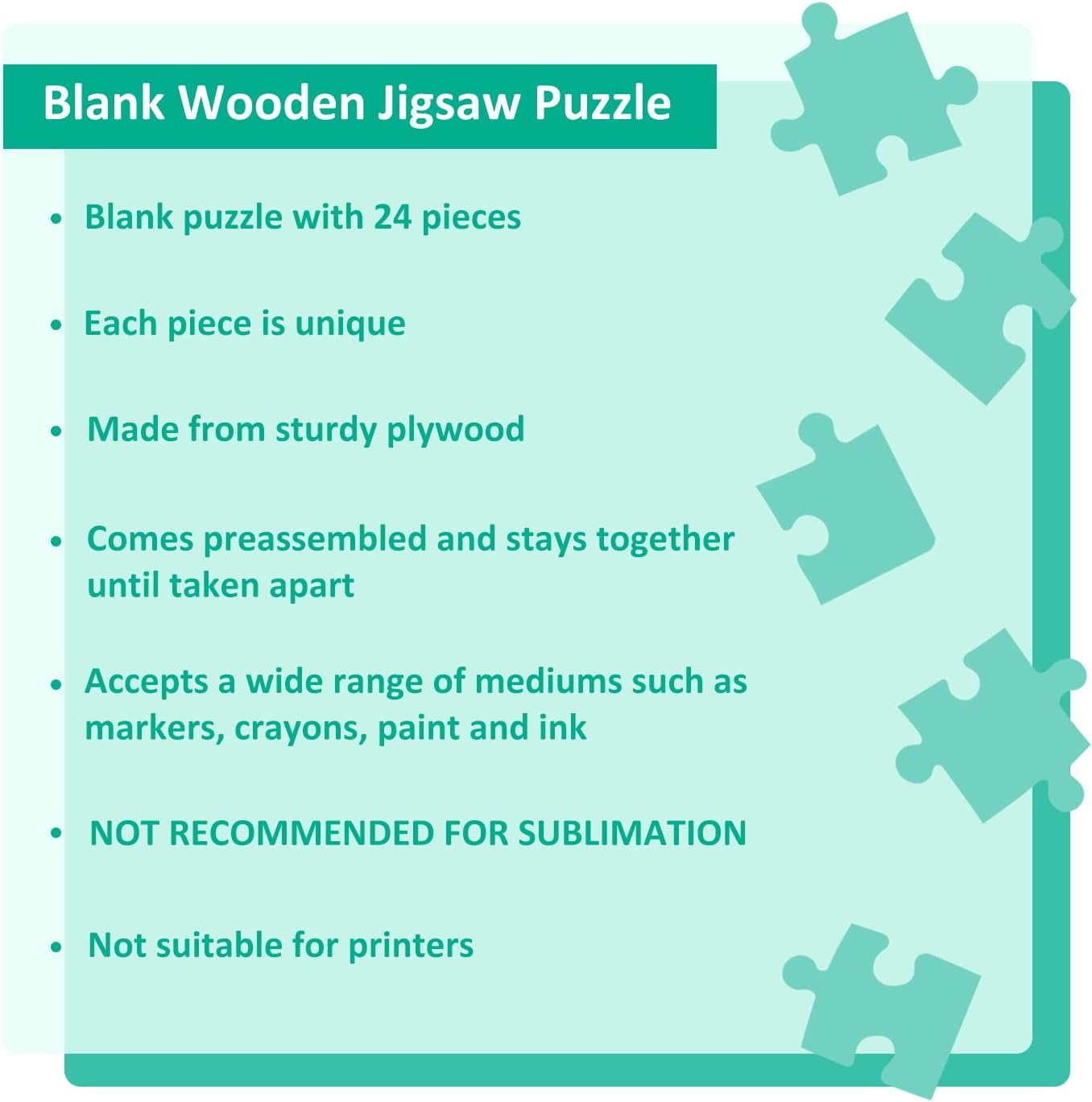 Blank Puzzle with 24 Pieces, Each Piece is Unique, Blank Wooden Jigsaw Puzzles with Tray for Crafts & DIY, Make Your Own Puzzle 11.7x8.8 Inches 1 Pack