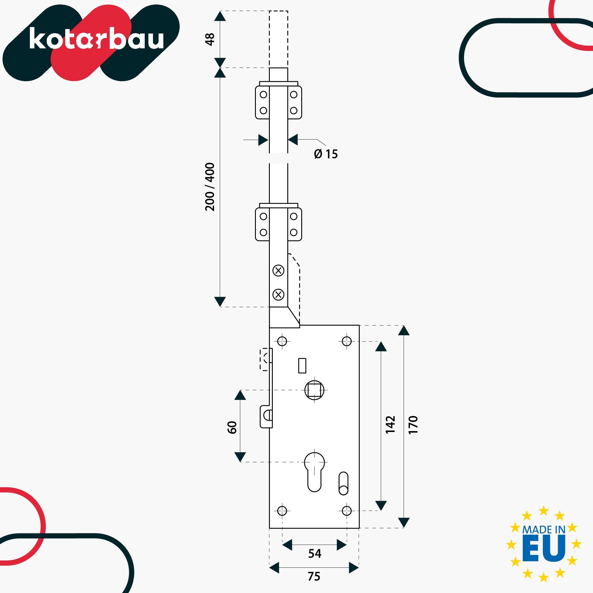 KOTARBAU® Serrure de porte de garage - Serrure de porte de garage - 5 - 400 mm - Serrure de cave - Serrure de porte professionnelle - Serrure de porte de garage - Serrure de porte de garage