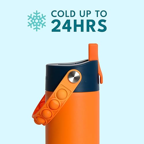 Miniatura 3 de Elemental Botella de agua aislada para niños, botella de agua de acero inoxidable con tapa de popote y asa Pop-it, botellas de agua a prueba de