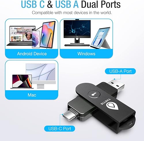 Miniatura 2 de Llave de seguridad Thetis Pro FIDO2, llave de autenticación de dos factores NFC FIDO 2.0, doble puerto USB A y tipo C para protección multicapa