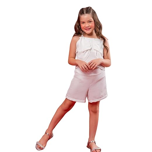 Conjunto Infantil Menina Short E Cropped Branco