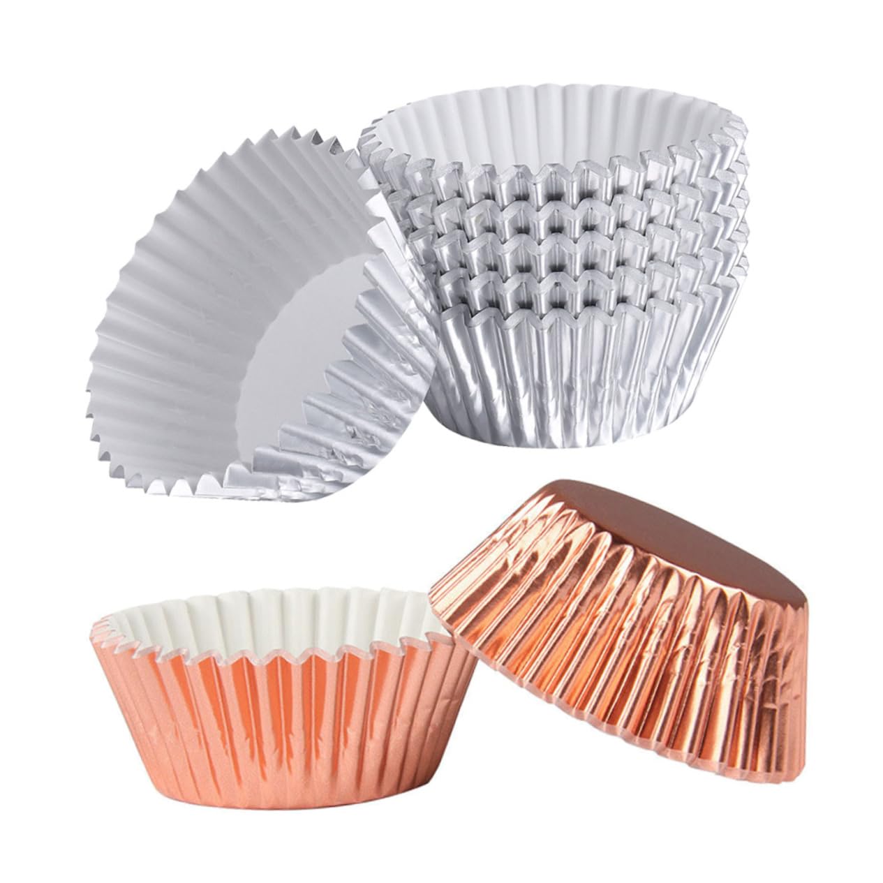 Cabilock 3 Series Copa Para Pasteles Y Postres Metálico Grueso Color Plata Y Rosa Revestimientos Resistentes Para Muffins Y Cupcakes Para Fiestas Y Celebraciones 200 Piezas*3