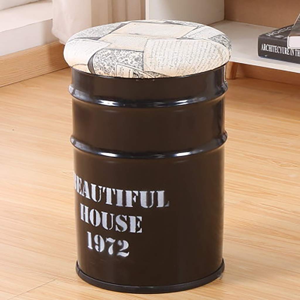 AYCDL Barstool Wrought Iron Chair Storage Stool, Bar Stool Round Stool Paint Bucket Stool Iron Bucket Stool,A2