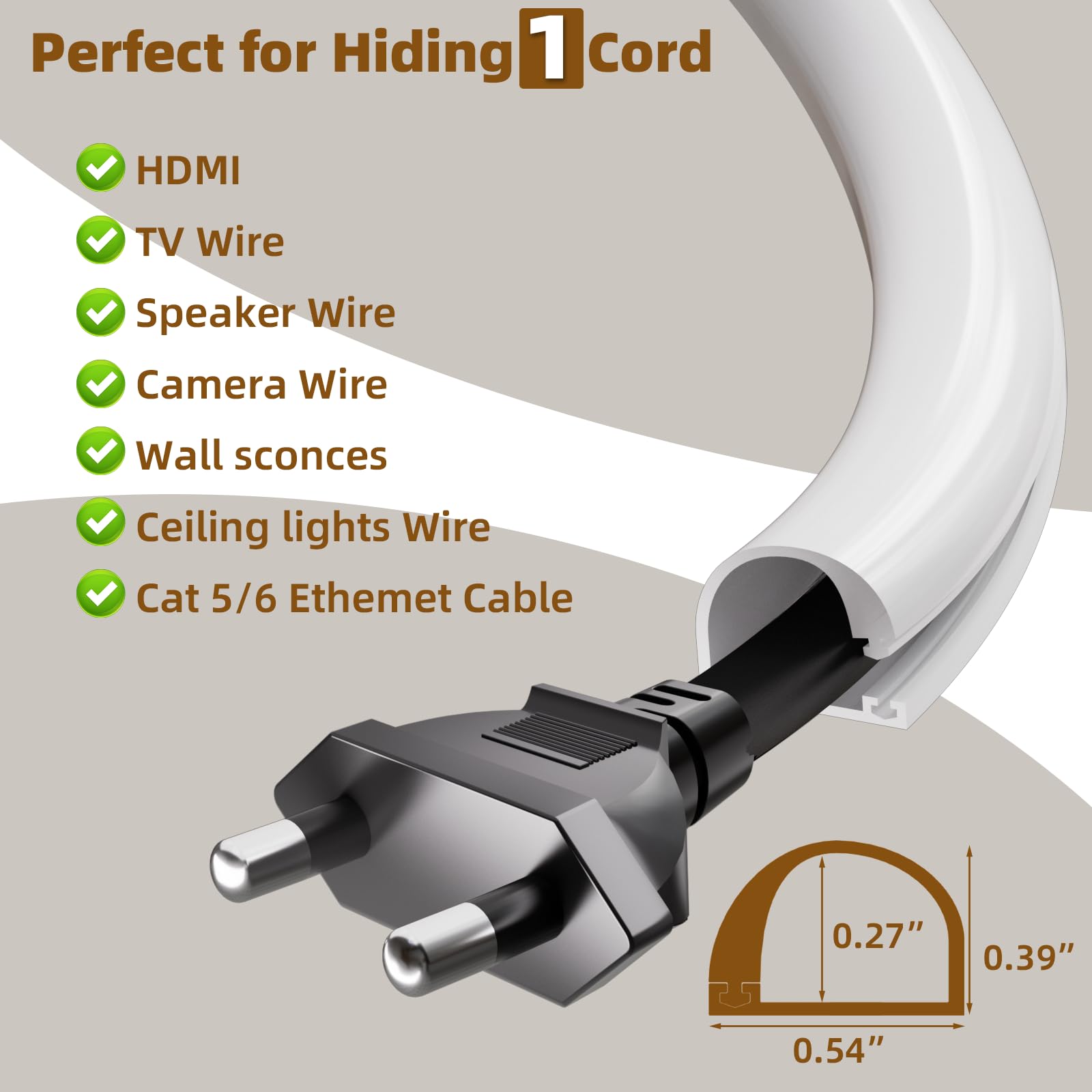 Ocultador de cables de 118 pulgadas para TV montado en la pared, adhesivo de un solo cable para pared, kit de conductos para ocultar cables, corrector de cables de silicona flexible para oficina en