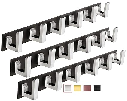 Docoss -Pemium Classic Black Metal 6 Pin Cloth Hanger Wall Door Hooks Rail for Hanging Clothes, Towel Hook Rail Set (Pack of 3)