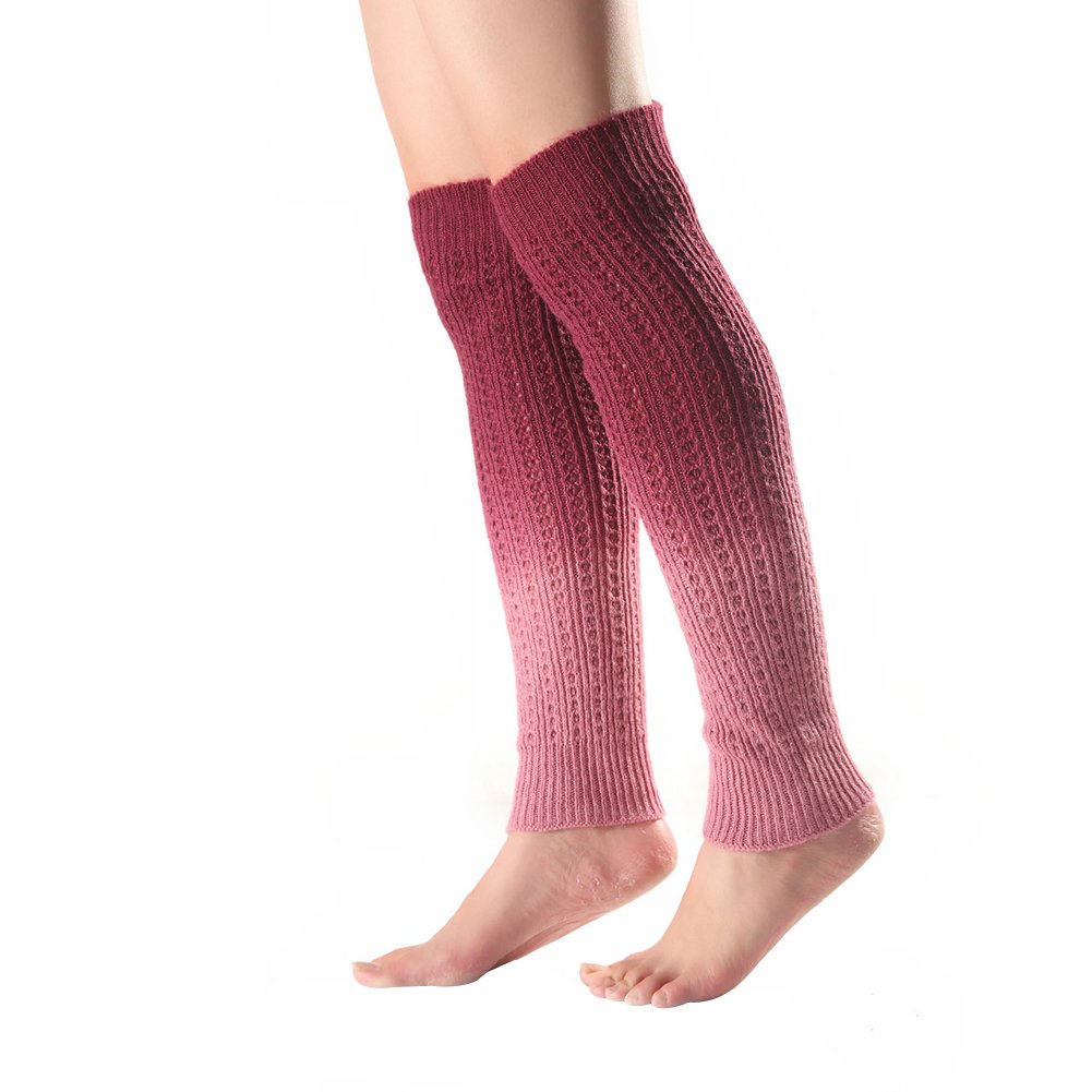 Greenlans Women Striped Ethnic Knitting Wool Footless Leg Warmers Knee High Boot Socks (One Size, Red#)