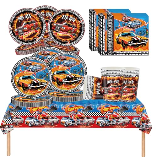 Décoration Anniversaire Hot Wh-els 81 pièces, Decoration Anniversaire Hot Wh-els sur le thème Cars, Vaisselle, Assiettes en carton, Serviettes, Nappe, Deco...