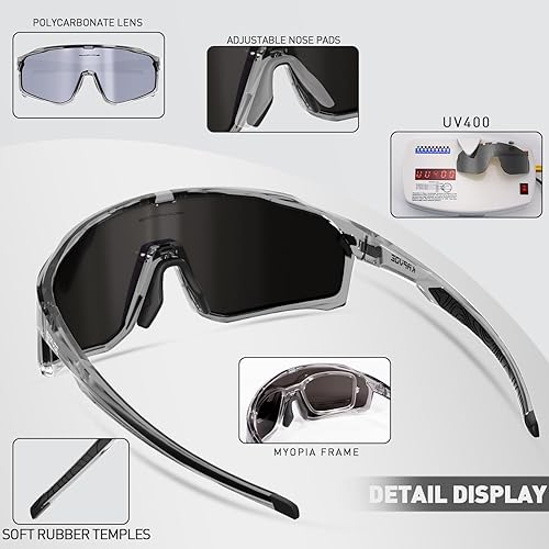 Miniatura 5 de KAPVOE Gafas de ciclismo polarizadas para hombres y mujeres, gafas de bicicleta de montaña MTB para montar TR90, gafas de sol deportivas para correr