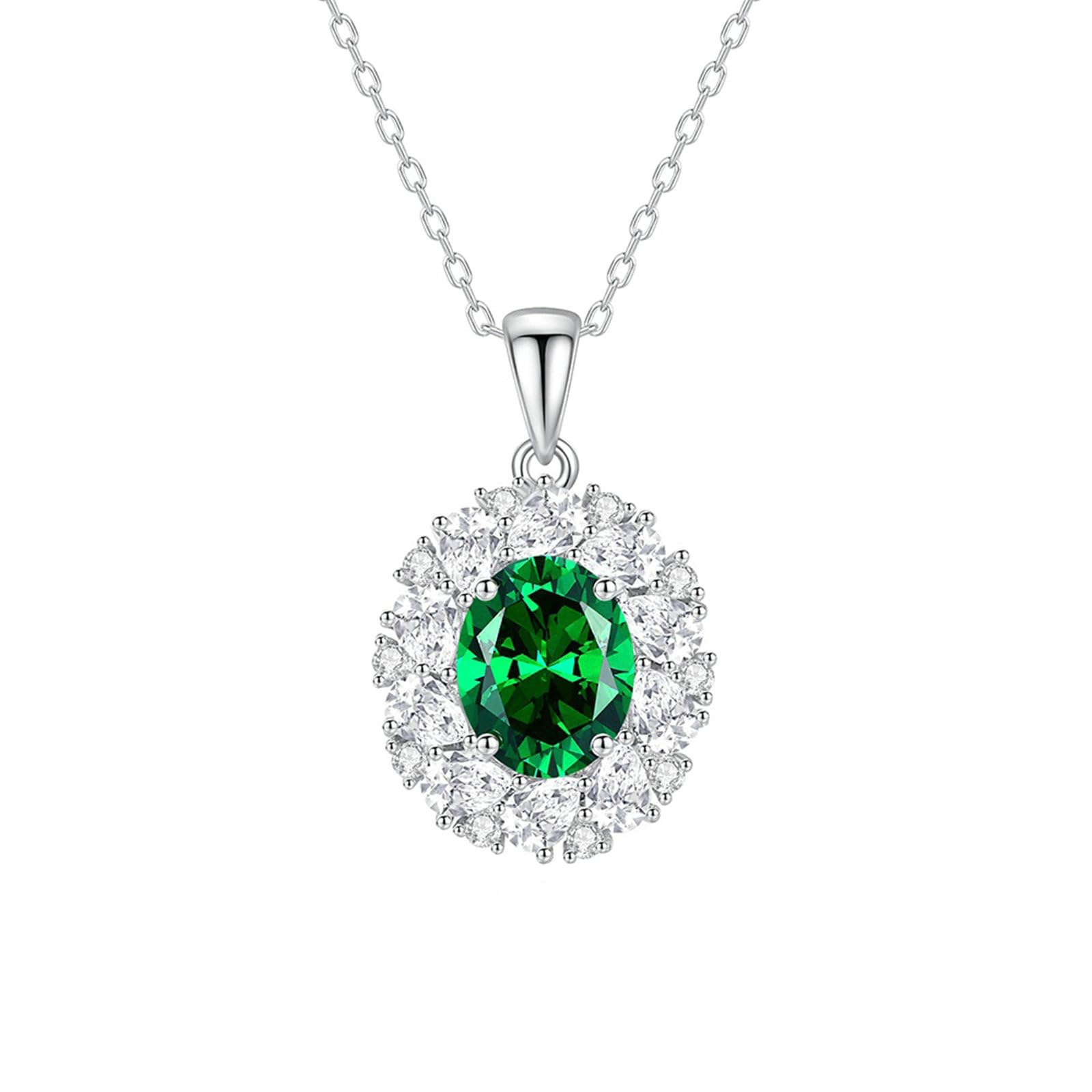 Collar de oro de 9/14/18 quilates para mujer, collar con colgante de ramo de halo con moissanita esmeralda ovalada cultivada en laboratorio de 3 quilates