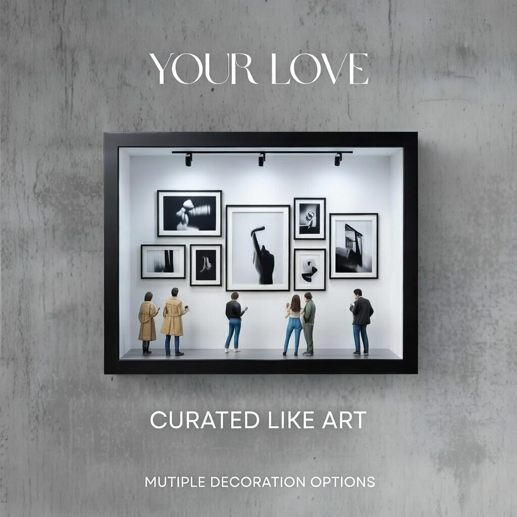 Cadre Photo Personnalisé Notre Musée Miniature avec Figurines & Lumiere LED Mini Boîte Silhouette de Musée avec Photo Cadeau Personnalisé pour Femme Homme Idee Cadeau Saint Valentin