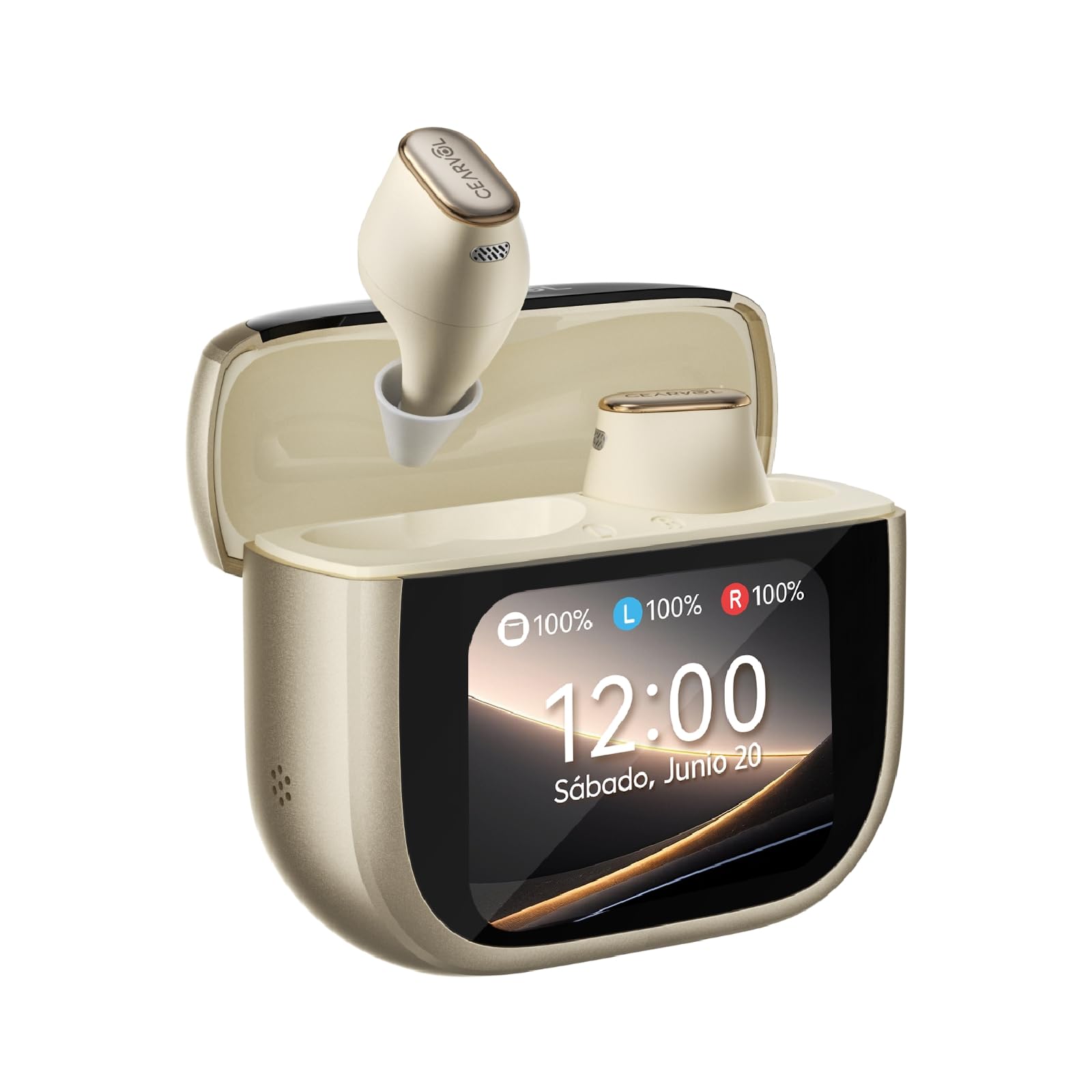Wave Amplificador de Sonido Bluetooth, Estuche con Pantalla Táctil, App Control, Entrada AUX, Recargable, Ideal para TV y Llamadas, Blanco Estelar