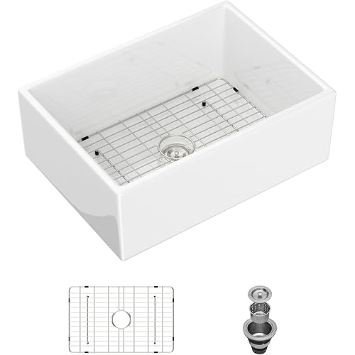 White Farmhouse Sink 28 Inch - Geworzi 28x20 Farm Kitchen Sink Fireclay Apron Front Deep Single Bowl Sinks,White Ceramic Porcelain Farmer Style Basin Sinks, 28''x20''x10''