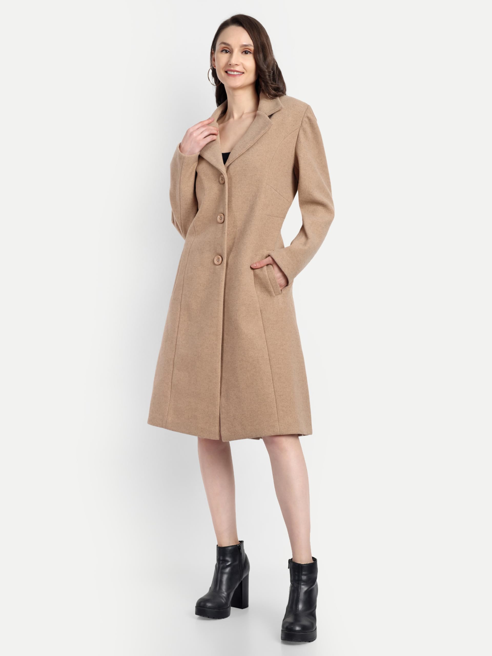 HAUTEMODA Women's Winter Coat Trench Long Sleeves Over Coat With Pocket single Breasted (IN, Alpha, L, Camel-Brown) 1