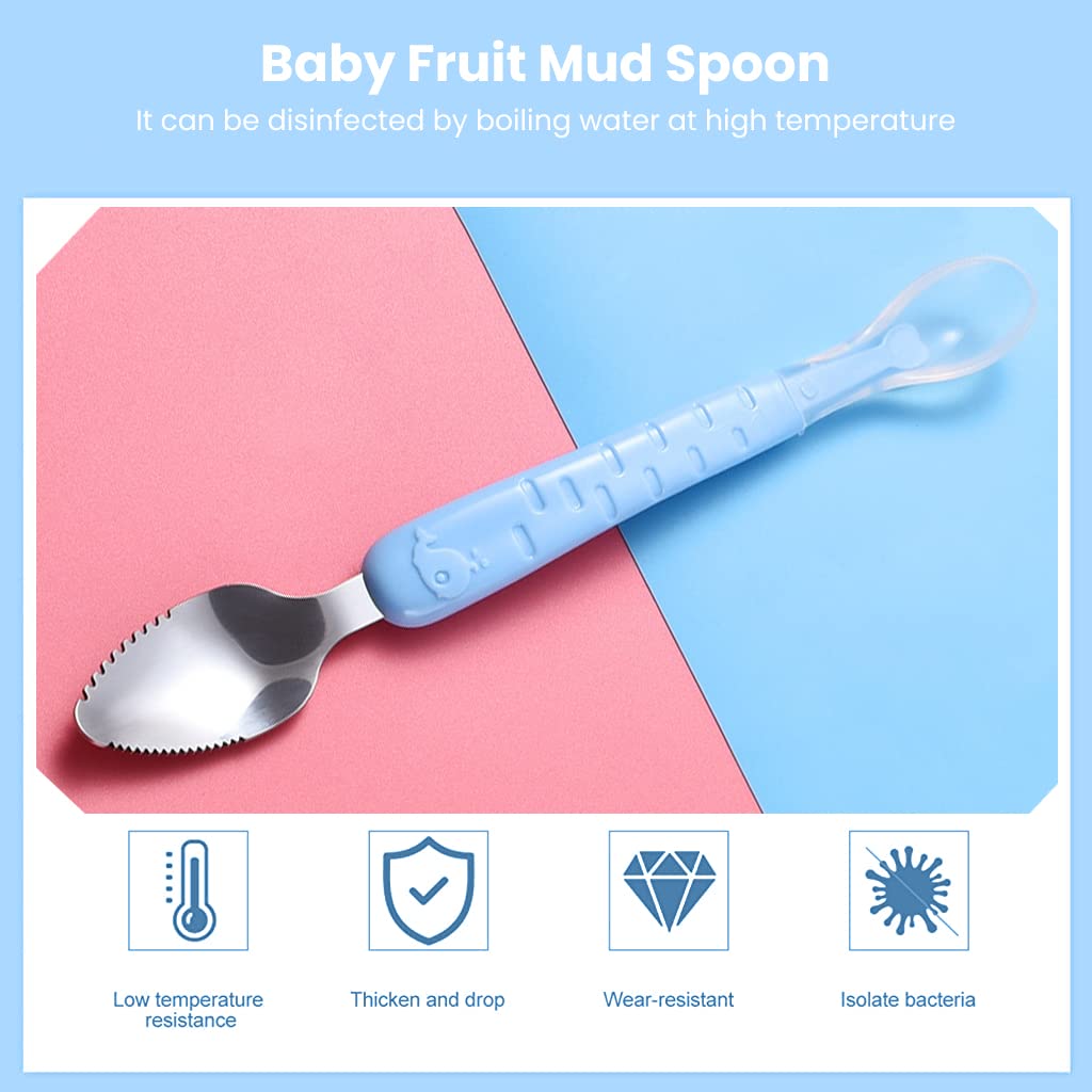SNOWIE SOFT® Baby Spoon Feeding 2 in 1 Fruit Silicone Spoon Scraper for Baby Feeding Multifunction Serrated Fruit Spoons for Kids/Toldder with Travel Case (Blue) - Image 5 thumbnail