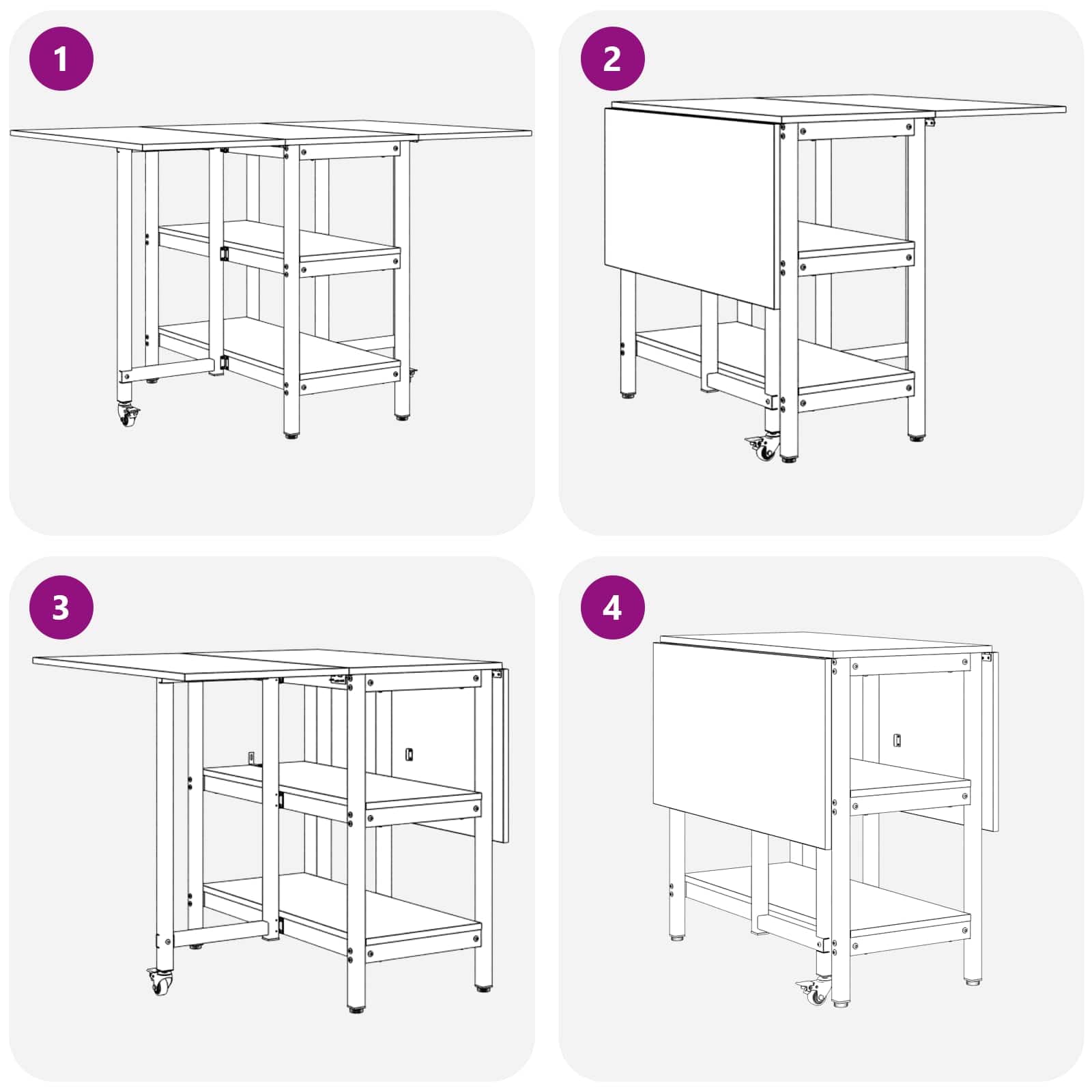 Tavolo da Pranzo Allungabile Pieghevole 122x80x76,5 cm | Mobile salvaspazio per cucina e soggiorno con due ripiani inferiori per riporre stoviglie e accessori.