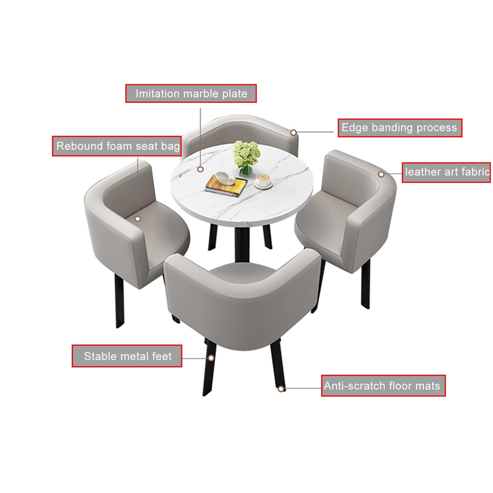 Juego de mesa redonda de negociación y silla para oficina, recepción, club y comedor, mesa de centro simple de 23.6 pulgadas con sillas (4-23.6 pulgadas, 60 cm)